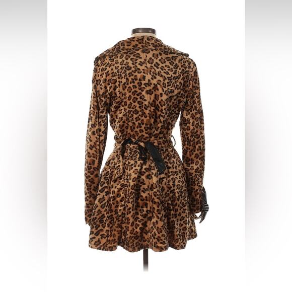 Neslay leopard  and faux leather belted peacoat, size small - Picture 2 of 9
